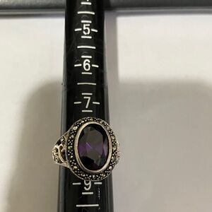 Vintage-Inspired Silver Ring with Amethyst and Marcasite Stones